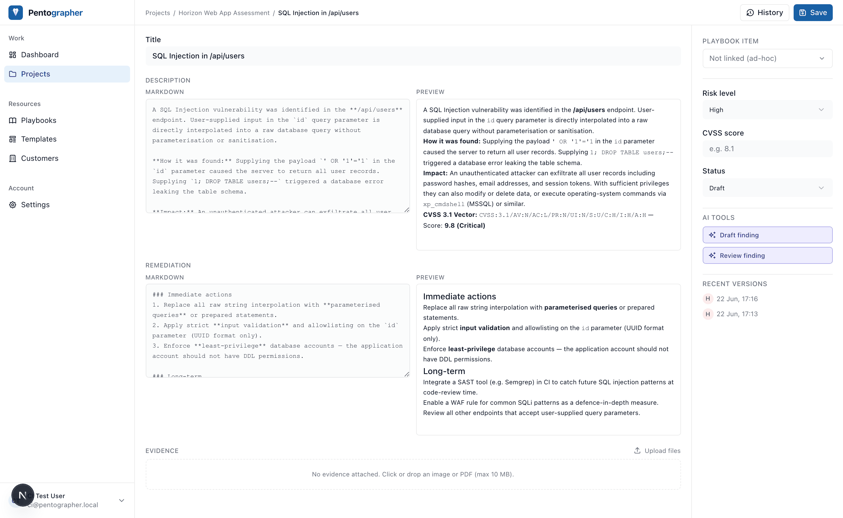 Finding editor with markdown and live preview